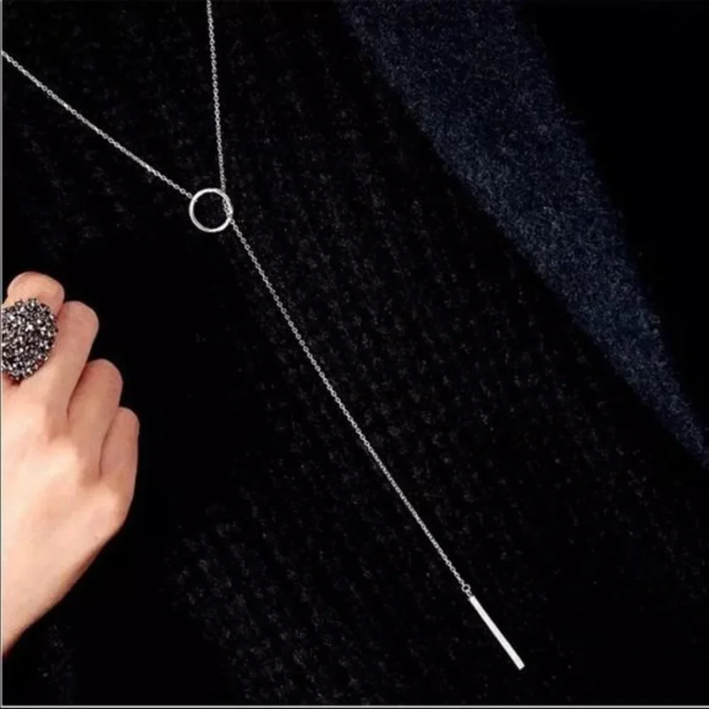 NEW**925 STERLING SILVER BAR CIRCLE NECKLACE - Picture 3 of 4